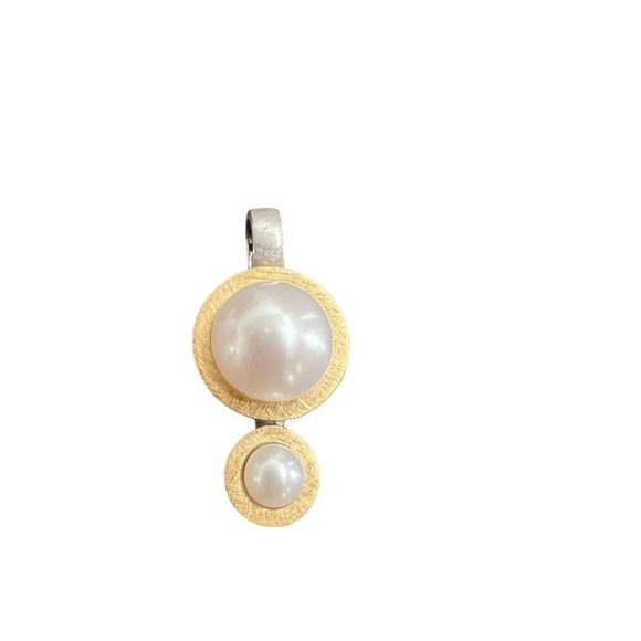 Modernist Genuine Pearl Sterling Silver Pendant - Picture 5 of 7